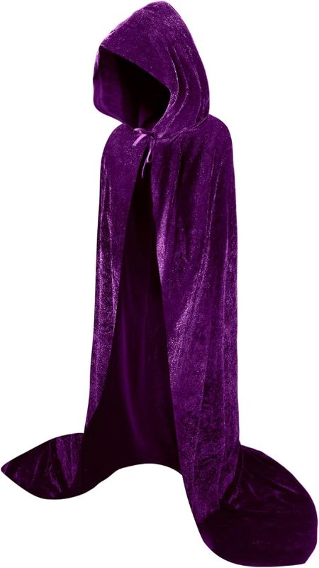 Photo 1 of Hillban Kids Adults Long Hooded Cloak Velvet Cape Witch Costume Halloween Costumes Cosplay Robe for Kids Youth Women Men- SIZE 51.2
