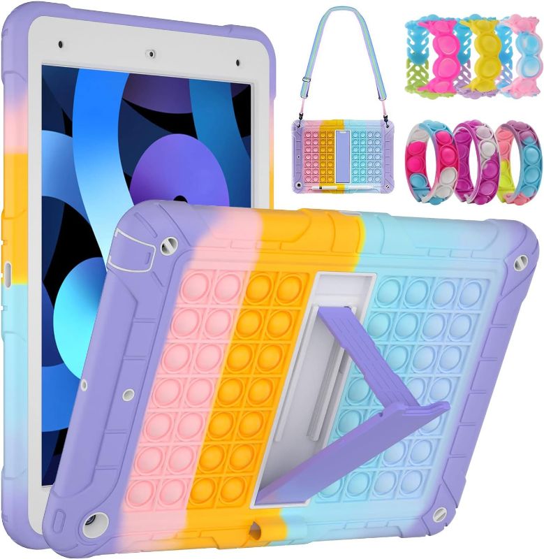 Photo 1 of Case for iPad 9th/8th/7th Generation, 10.2 inch iPad Case with 6PCS Silicone Fidget Bubble Bracelet, Prner Case Shockproof Cover with Popit Fidget, Case with Pencil Holder and 1PCS Carrying Strap
