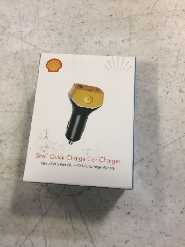 Photo 2 of Shell iPhone Car Charger, 48W Dual Port USB Fast Car Charger, 30W PD USB C + 18W QC USB A, Car Charger Adapter for iPhone 13 /Pro/Max/Mini, iPad Pro/Air/Mini, MacBook Air, Tablets, GPS, etc.