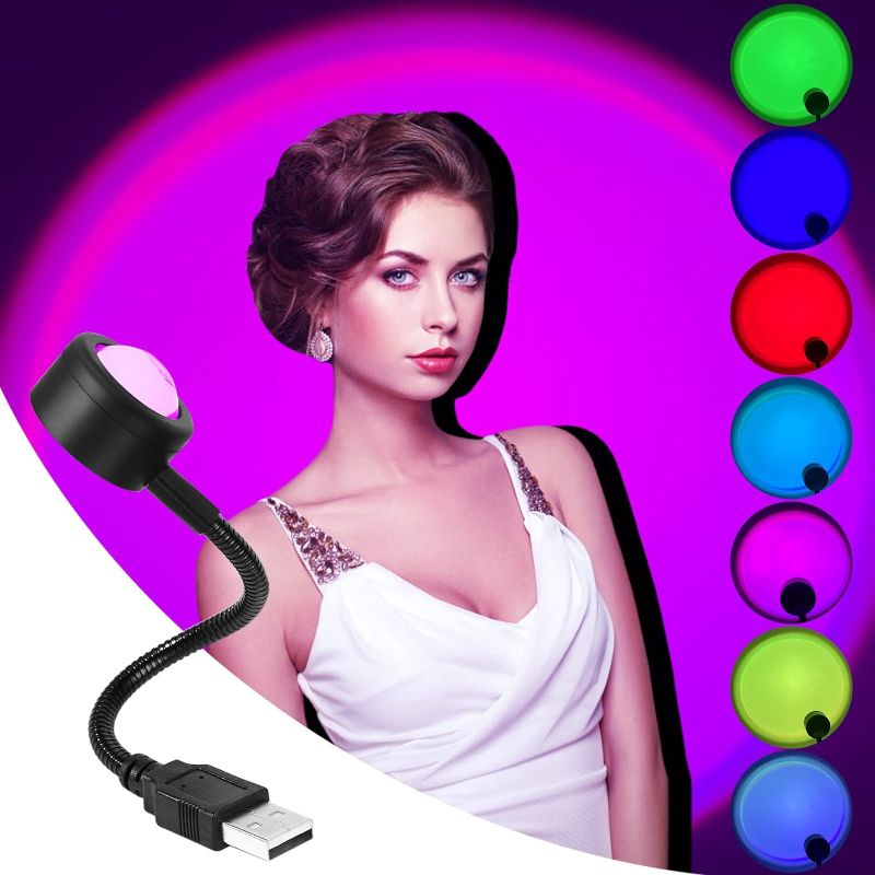 Photo 1 of AUHITHUMB Sunset Projector Night Light, LED RGB Night Light Portable Adjustable USB Flexible Interface Show Romantic Atmosphere Night Projector for Cars, Bedrooms, Parties
