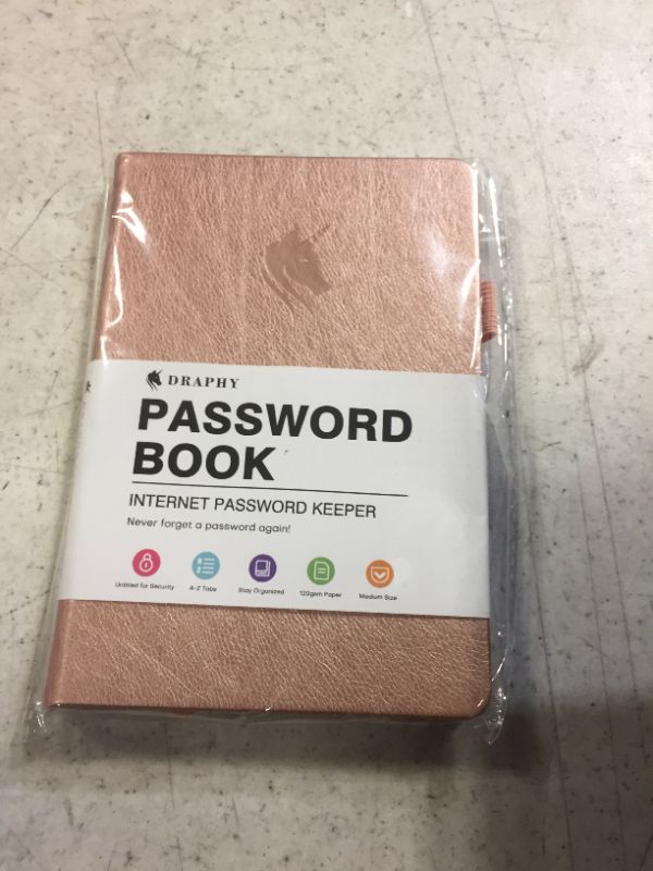 Photo 1 of DRAPHY Password Book with Alphabetical Tabs. Medium Size Internet Password Keeper for Logins, and Web Addresses. Leatherette Hardcover Password Log Notebook & Organizer for Home and Office (Rose Gold)