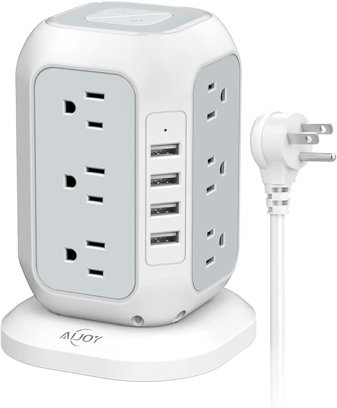 Photo 1 of Power Strip Tower with USB Ports-AiJoy Surge Protector with 12 AC Outlet and 4 USB Ports, 10 Feet Extension Cord, USB Charging Station with Overload Protection
