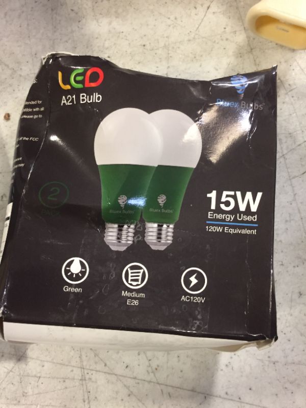 Photo 1 of 2 Pack BlueX LED A21 Green Light Bulbs - 15W (120Watt Equivalent) - E26 Base Green LED Green Bulb, Party Decoration, Porch, Home Lighting, Holiday Lighting, Decorative Illumination Green LED Bulb