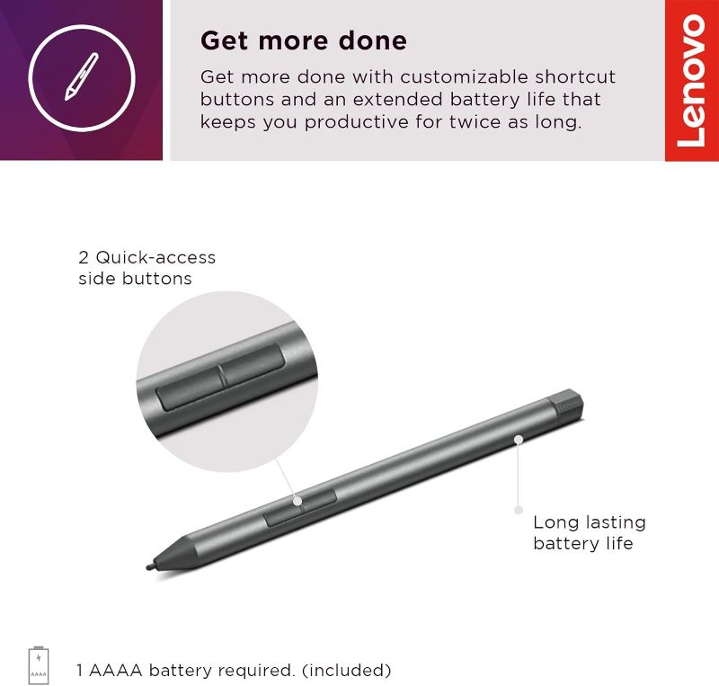 Photo 1 of Lenovo Digital Pen 2 (Laptop) - Ultra-Tactile Response - 4,096 Levels of Pressure - Natural Feel Elastometer Pen Tip - Extended Battery Life - Silver+