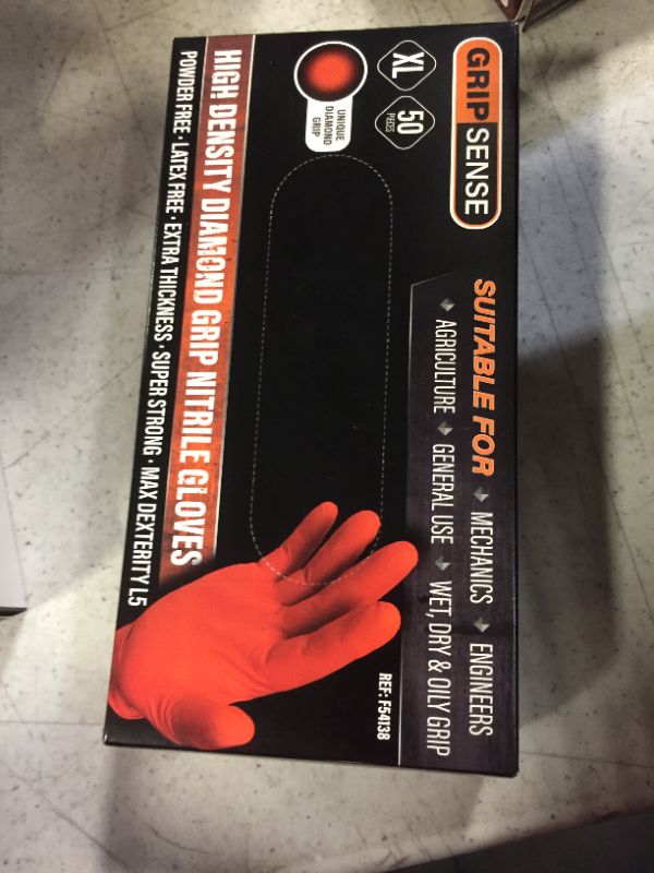 Photo 2 of GripSense Nitrile Gloves (Pack of 50) - High Density Diamond Grip Orange Gloves - Latex & Powder Free Orange Nitrile Gloves X Large