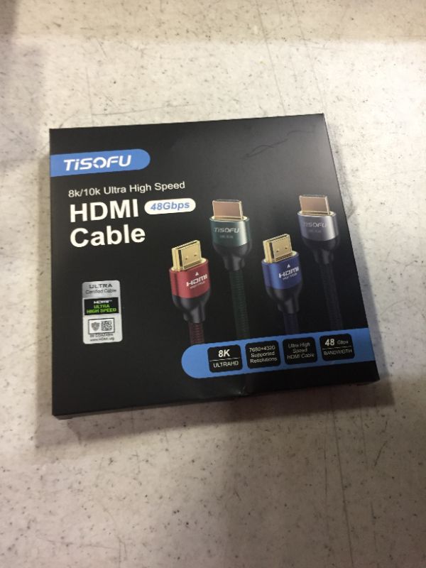 Photo 2 of TISOFU [Ultra Certified] 8K HDMI Cable 6FT: HDMI 2.1 Cables 48Gbps High Speed Premium Braided Cord 8K@60Hz 4K@120Hz 4K@144Hz HDCP 2.2&2.3 CL3 ARC eARC Dolby - HD/HDR/HDTV/PS5/PS4/Xbox Blue 6ft