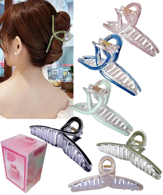 Photo 1 of 4.2 Inch Large Hair Claw Clips for Women Girls Barrettes Big Claw Clips for Thick Hair Nonslip Hair Clips 90's Strong Hold jaw clip Hair Clamp Grips Thin Hair(6 Pcs)

