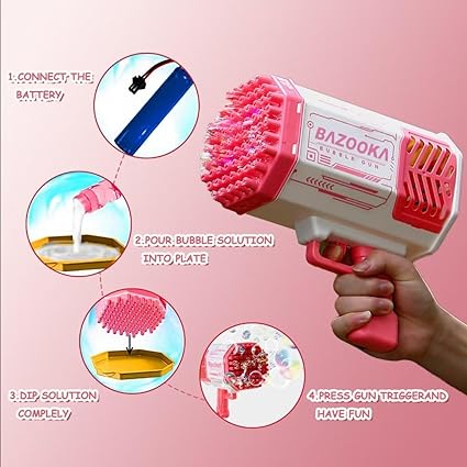 Photo 1 of Bubble Gun Bazooka Bubble Machine Gun 69 Hole Bubble Blaster Blower with Colored Lights Gifts for Kids Adults Outdoor Best TIK Tok Toys for Wedding Birthday Party Pink…
