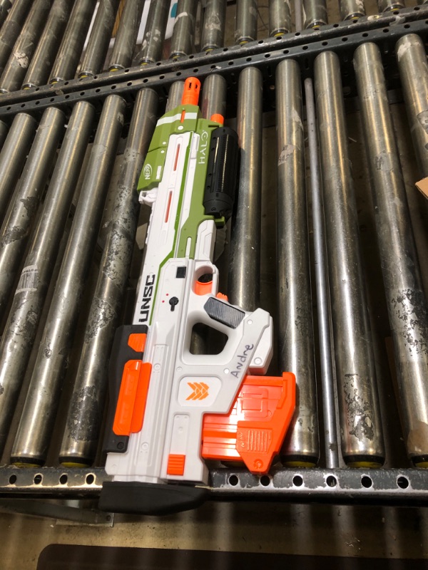 Photo 2 of NERF Halo MA40 Motorized Dart Blaster -- Includes Removable 10-Dart Clip, 10 Official Elite Darts, and Attachable Rail Riser , White Standard Packaging