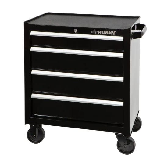 Photo 1 of 26.5 in. W x 18 in. D Standard Duty 4-Drawer Rolling Tool Cabinet in Gloss Black
