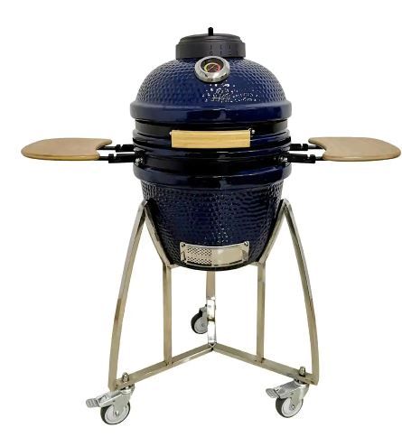 Photo 1 of 15 in. Kamado Ceramic Charcoal Grill in Blue with Free Cover, Electric Starter and Pizza Stone - TOP HALF 

