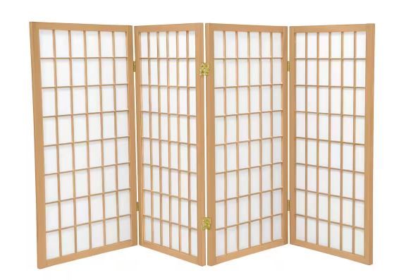 Photo 1 of 3 ft. Short Window Pane Shoji Screen - Natural - 4 Panels
