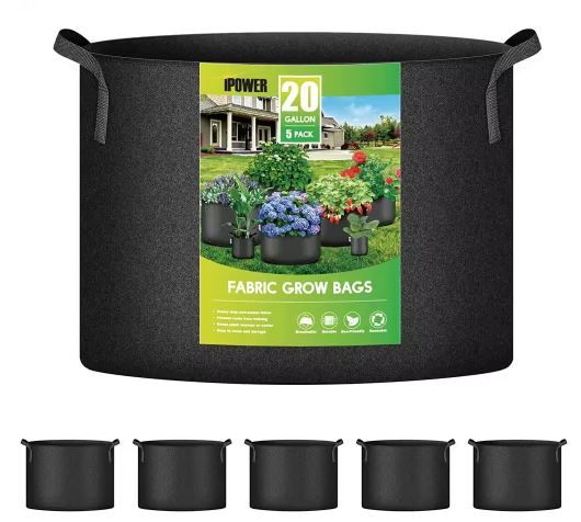 Photo 1 of 20 Gal. Plant Grow Bag Fabric Pots, 300 g Thickened Nonwoven Aeration Durable Container, Nylon Strap Handles (5-Pack)
