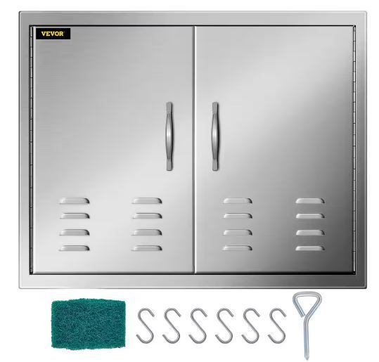 Photo 1 of 30 in. W x 21 in. H Double Stainless Steel Access Doors with Vents BBQ Grill Doors for Outdoor Use
