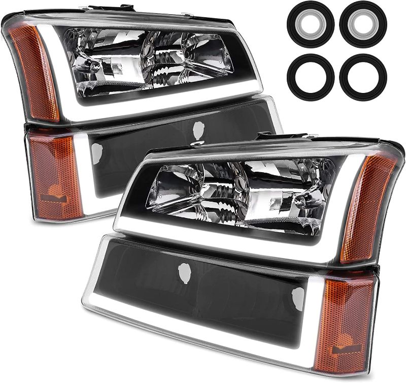 Photo 1 of 2003-2006 Silverado Headlight with Dynamic Light- Headlights for 2003 2004 2005 2006 Chevy Silverado/Avalanche 1500/2500/3500 Headlamp Replacement Left and Right Black Housing Crystal Clear Lens
