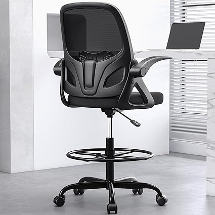 Photo 1 of Kensaker Drafting Chair Tall Office Chair for Standing Desk, Adjustable Tall Desk Chair with Footrest Ring and Lumbar Support, Executive Ergonomic Computer Chair with Flip-up Armrests
