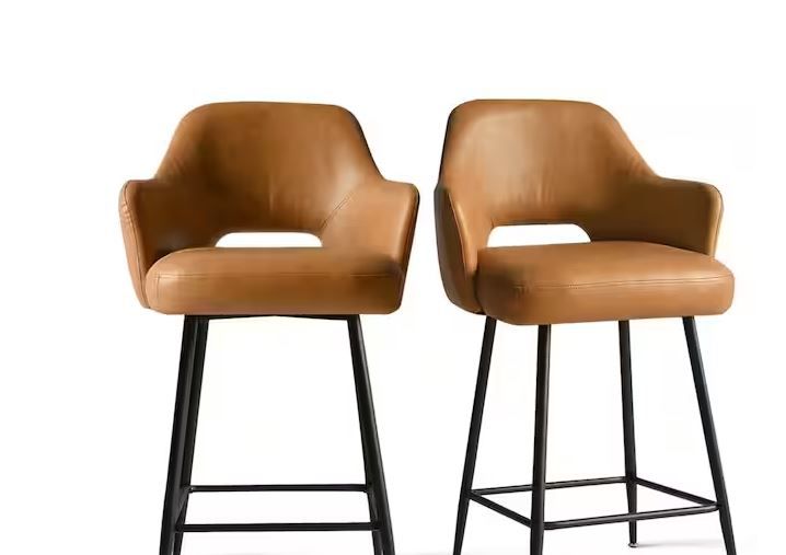 Photo 1 of 25.5 in. Brown High Back Metal Frame Counter Height Bar Stool with Faux Leather Seat (Set of 2)
