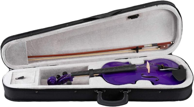 Photo 1 of ARTALL 3/4 Handmade Student Acoustic Violin Beginner Pack with Bow, Hard Case, Chin Rest, Spare Strings, Rosin and Bridge, Glossy Purple
