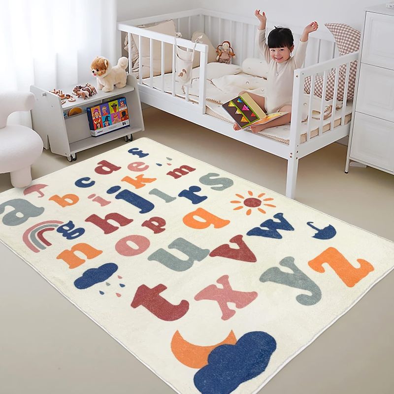 Photo 1 of ABREEZE Play Mat, Faux Wool Kids Play Area Rugs 4' x 5.3' Non-Slip Childrens Carpet ABC Number Educational Learning & Game Decor Living Room Bedroom Playroom Nursery Best Shower Gift
