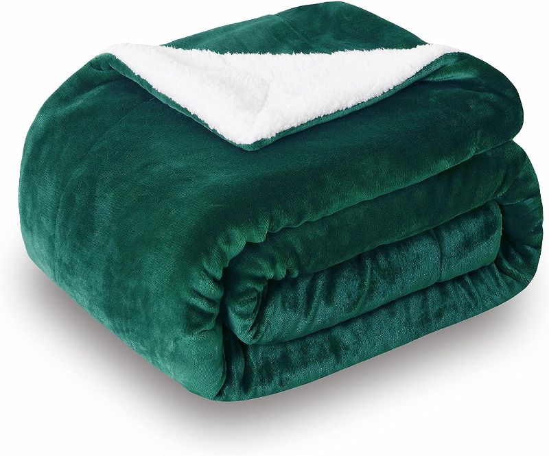 Photo 1 of  Sherpa Fleece Throw Blanket, Double-Sided Super Soft Luxurious Plush Blanket Throw Size, Green