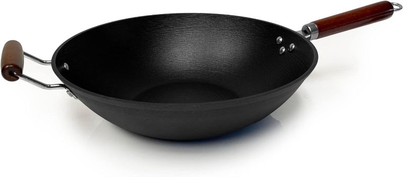 Photo 1 of 21st & Main Light weight Cast Iron Wok, Stir Fry Pan, Wooden Handle, 14 Inch, chef’s pan, pre-seasoned nonstick, commercial and household, for Chinese Japanese and others Cooking
