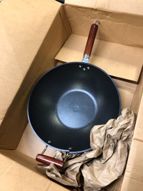Photo 2 of 21st & Main Light weight Cast Iron Wok, Stir Fry Pan, Wooden Handle, 14 Inch, chef’s pan, pre-seasoned nonstick, commercial and household, for Chinese Japanese and others Cooking
