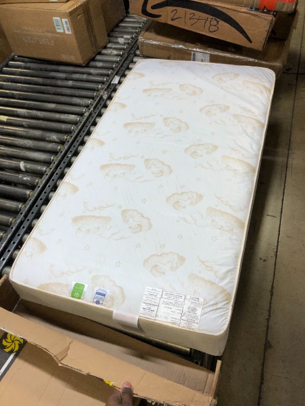 Photo 3 of Dream On Me Foam 2-in-1 Breathable Twilight 5" Spring Coil Crib and Toddler Bed Mattress Firm,Plush with Reversible Design I White/Brown I Greenguard Gold Certified I JPMA Certified Beige Cloud Breathable Cover Crib