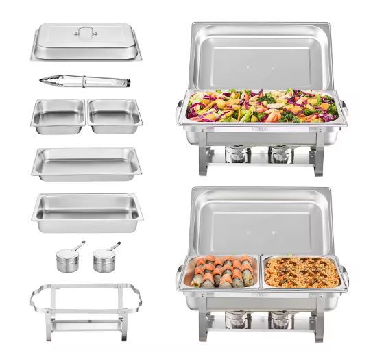 Photo 1 of 8 qt. Chafing Dish Buffet Set Stainless Chafer with 2 Full & 4 Half Size Pans Rectangle Catering Warmer Server (2- Pack)
