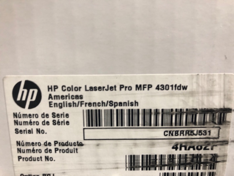 Photo 5 of HP Color LaserJet Pro MFP 4301fdw Wireless Printer, Print, scan, copy, fax, Fast speeds, Easy setup, Mobile printing, Advanced security, Best-for-small teams, white, 16.6 x 17.1 x 15.1 in New version