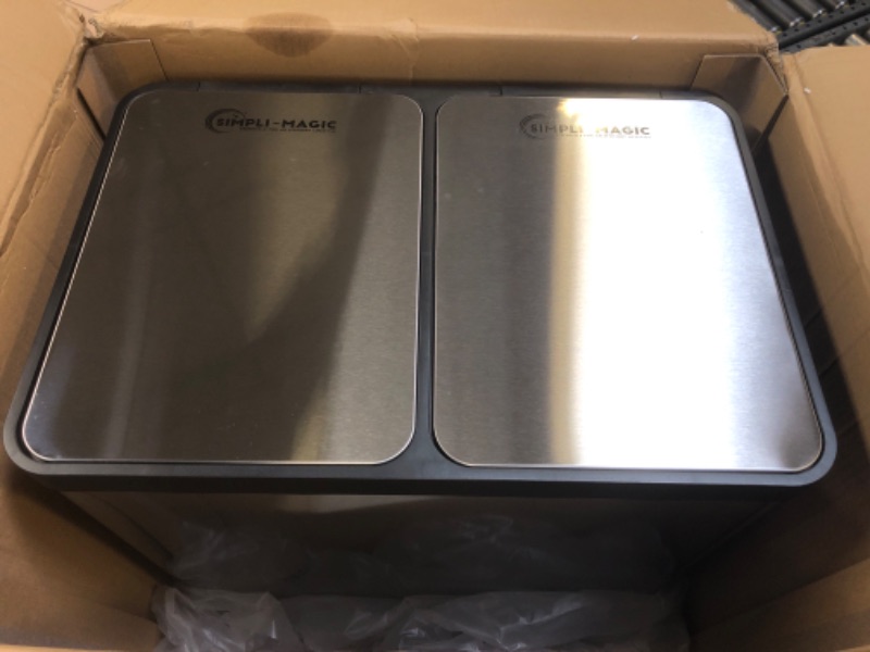Photo 1 of 16 Gallon Rectangular Hands-Free Dual Compartment Recycling Kitchen Step Trash Can with Soft-Close Lid, Stainless Steel
