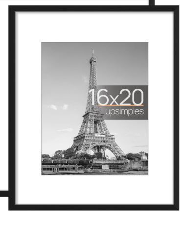 Photo 1 of 16x20 Picture Frame,Display Pictures 11x14 with Mat or 16x20 Without Mat,Wall Gallery Poster Frames,Black Black 16x20 - 1PC