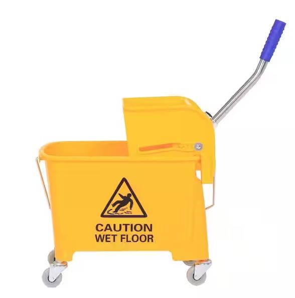 Photo 1 of 5 Gal. Yellow Plastic Steel Janitor Mop Bucket with Down Press Wringer and Wheels
