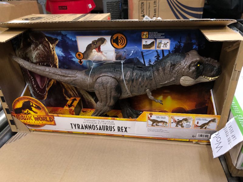 Photo 2 of ?Jurassic World Dominion Dinosaur T Rex Toy, Thrash ‘N Devour Tyrannosaurus Rex Action Figure with Sound and Motion???? Frustration Free Packaging