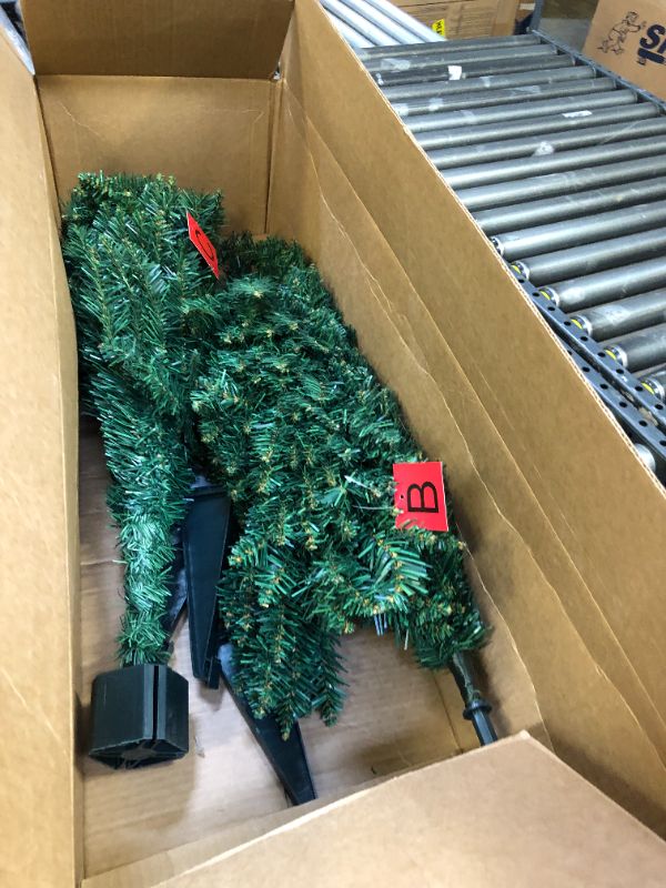 Photo 2 of  **MISSING LEGS** HOMCOM 6' Artificial Pencil Christmas Tree, Slim Xmas Tree with 390 Realistic Branch Tips and Plastic Stand, Green Green 6FT