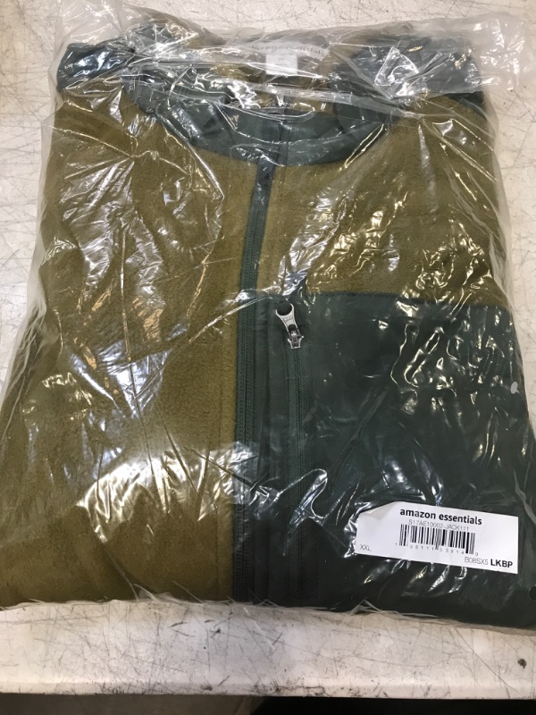 Photo 2 of Amazon Essentials Men's Full-Zip Fleece Jacket (Available in Big & Tall) Polyester Golden Olive Green Color Block XX-Large