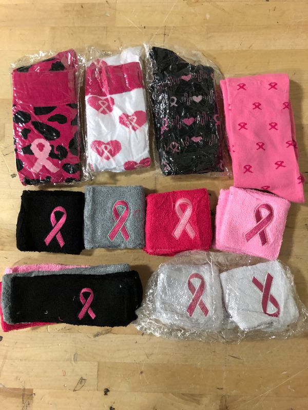 Photo 2 of 20 Pcs Breast Cancer Survivor Gifts for Women 5 Pairs Breast Cancer Awareness Compression Socks 10 Pcs Terry Cloth Wristbands and 5 Pieces Pink Ribbon Headbands for Tennis Basketball Athletic https://a.co/d/3n9MfBp