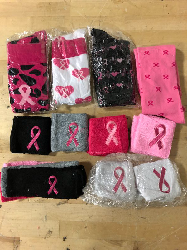Photo 1 of 20 Pcs Breast Cancer Survivor Gifts for Women 5 Pairs Breast Cancer Awareness Compression Socks 10 Pcs Terry Cloth Wristbands and 5 Pieces Pink Ribbon Headbands for Tennis Basketball Athletic https://a.co/d/3n9MfBp