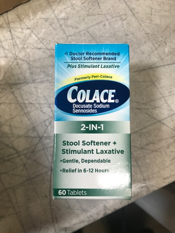 Photo 2 of Colace 2-in-1 Stool Softener & Stimulant Laxative Tablets, 60 Count, Gentle Constipation Relief In 6-12 Hours 60 Count (Pack of 1)