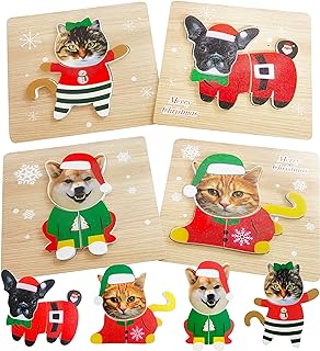 Photo 1 of 4 Pack Christmas Wooden Puzzles,Dog Cat Jigsaw Puzzles for Kids Educational Preschool Toys Christmas Toys Party Favors Xmas Decorations(Christmas) https://a.co/d/89HaTaw