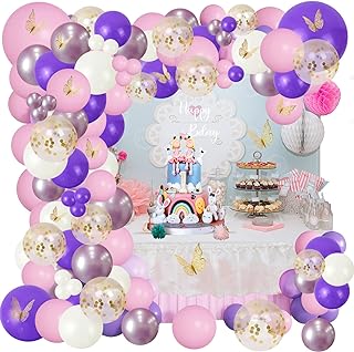 Photo 1 of ANGSKALSA Balloon Garland Arch Kit - 167Pcs Baby Shower Decorations for Girl with Butterfly Stickers, Pink Purple White Gold Confetti Balloons for Birthday Party Bridal Shower Wedding Decorations https://a.co/d/ceh90Mg
