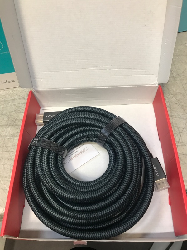 Photo 2 of DisplayPort Cable 25ft/7.5M, iVANKY DP Cable, [4K@60Hz, 2K@144Hz, 2K@165Hz], Nylon Braided High Speed DisplayPort 1.2 Cable, Compatible for Gaming Monitor, TV, PC, Laptop and More 25 Feet Grey 1