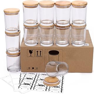 Photo 1 of 16 Pack, 10 OZ Thick Glass Candle Jars with Bamboo Lids and Candle Wick Kit - Bulk Clear Empty Glass Candle Jars for Making Candles - Spice, Powder Containers