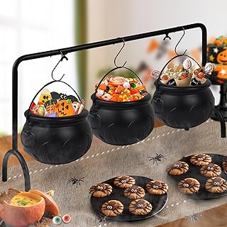 Photo 1 of Aimery Halloween Witch Cauldron Candy Serving Bowl Hocus Pocus Decor, Set of 3 Black Plastic Cauldron Bowls with Iron Rack, Spooky Candy Bucket Punch Bowls for Table Home Indoor Party Decorations https://a.co/d/1Yio71R