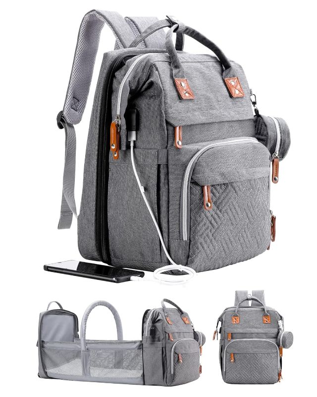 Photo 1 of ISMGN Diaper Bag Backpack with Changing Station, Large Diaper Bag, Baby Bag, Multifunctional Diaper Bag, Gray
