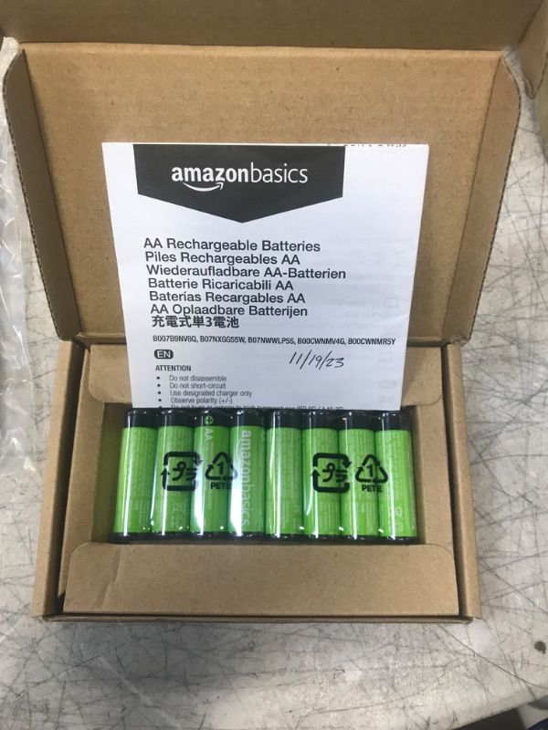 Photo 2 of Amazon Basics 8-Pack AA Rechargeable Batteries, Recharge up to 1000x, Standard Capacity 2000 mAh, Pre-Charged 8 Count (Pack of 1) Performance (2000 mAH) Batteries