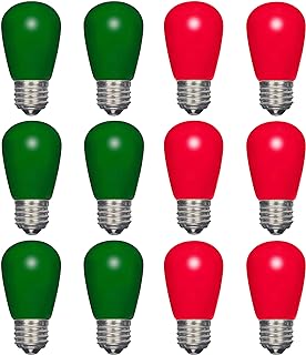 Photo 1 of 12 Pack S14 Red Light Bulb Green Light Bulb Ceramic Incandescent 11 Watt E26 Base S14 Light Bulbs Replacement String Lights Colored Bulb Candelabra Based Red Bulb Green Bulb Christmas Bulb https://a.co/d/8V6N3PS