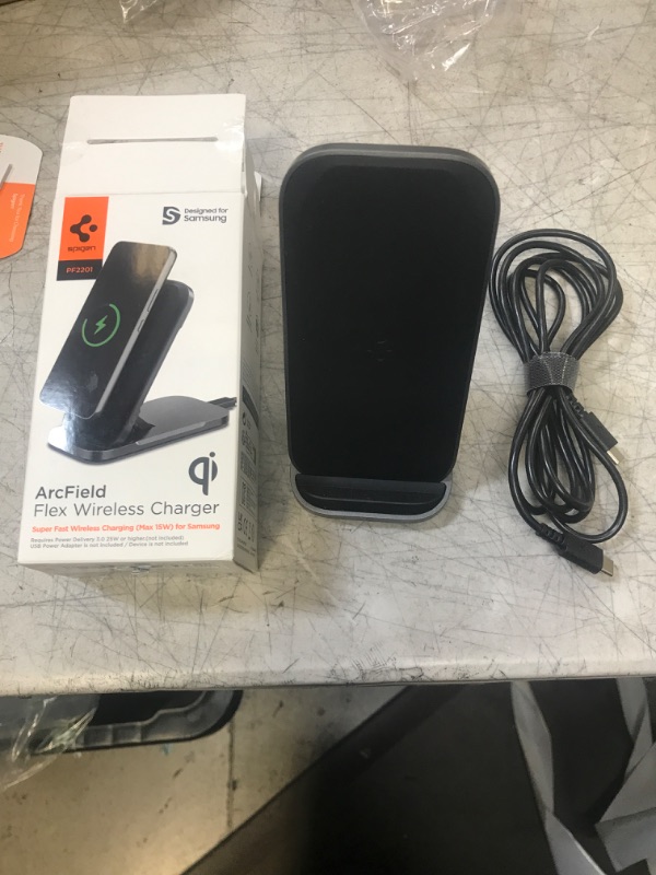 Photo 2 of Spigen [Designed for Samsung] Qi Flex True 15W Super Fast Wireless Charger Stand & Pad for Samsung Galaxy S23 Plus Ultra Z Fold Flip 5 4 3 S22 Note 20 S21 S20 Note 10 and More [No Adapter Included]