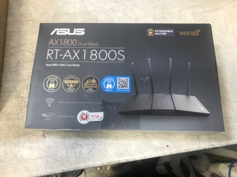 Photo 2 of ASUS RT-AX1800S Dual Band WiFi 6 Extendable Router, Subscription-Free Network Security, Parental Control, Built-in VPN, AiMesh Compatible, Gaming & Streaming, Smart Home