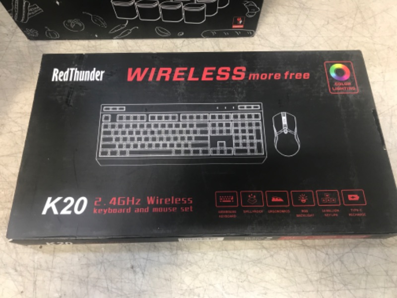 Photo 1 of RedThunder K20 Wireless Keyboard and Mouse Combo, Full Size Anti-Ghosting Keyboard with Multimedia Keys + 7D 4800DPI Optical Mice, Rechargeable RGB Gaming/Office Set for PC Laptop Mac Xbox (White)