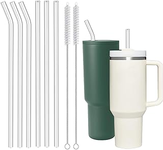 Photo 1 of Reusable Straw for Stanley 40 oz 30 oz Cup Tumbler Replacement Stanley Straw 6 Pack Clear Glass Straw with Cleaning Brush Stanley Cup Accesspries
